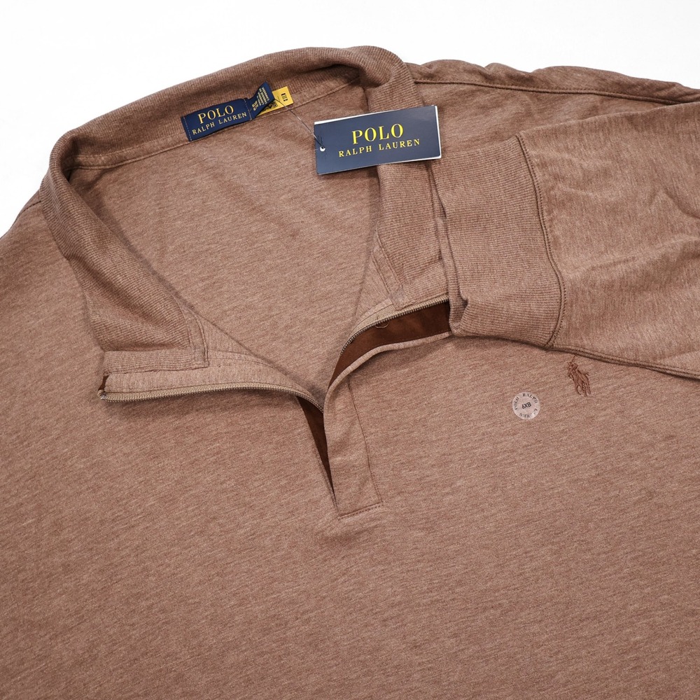 NWT POLO RALPH LAUREN Men's 6XB Heather Brown Luxury Jersey Quarter Zip Pullover